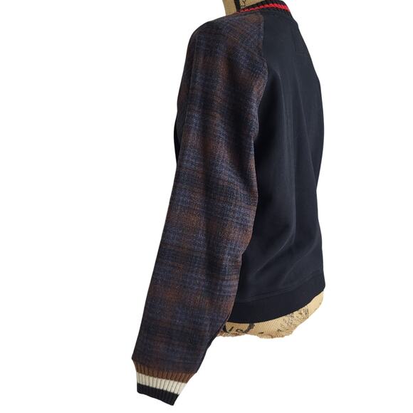 Desigual Raglan Plaid Sleeves Ribbed Knit Striped Collar Cuffs Sweatshirt Size M - Picture 5 of 9